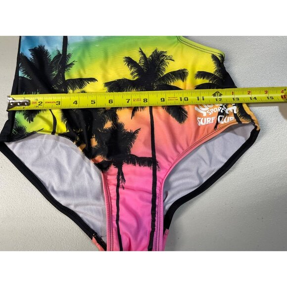 Justice Girls XL 16/18 One-Shoulder Cut-Out Swimsuit Rainbow Palm Print UPF 50+ - Picture 7 of 11